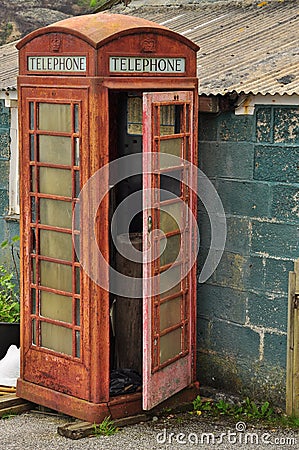Old dismantled English telephone box. Stock Photo