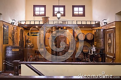Old distillery display at Havana Rum Factory Editorial Stock Photo