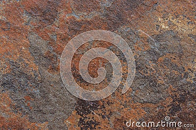 Old Distressed Brown Terracotta Copper Rusty Stone Background with Rough Texture Multicolored Inclusions. Stained Gradient Stock Photo