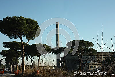Old disused factory with chimney Stock Photo