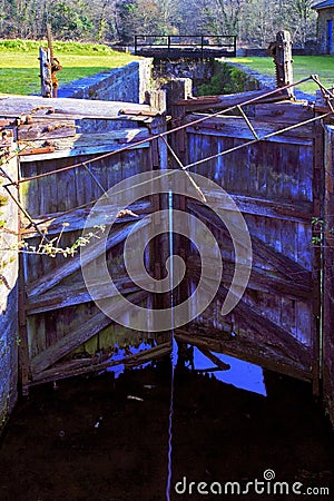 Old disused lock gates Tennant canal Stock Photo