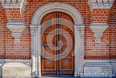 Old door in Russian style. Vintage door of Igumnov house. Ancient mansion, old palace in center of Moscow city, Russia. French Stock Photo