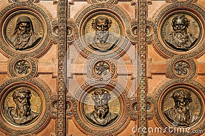 Old door at St. Stephen`s Basilica Szent Istvan Bazilika in Budapest, Hungary Editorial Stock Photo