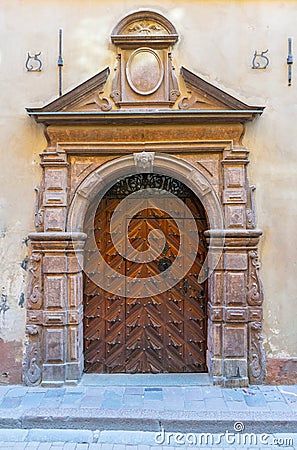 The old door in Stockholm old town gamla stan. Architecture detail Stock Photo