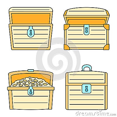 Old dower chest icon set vector color Vector Illustration