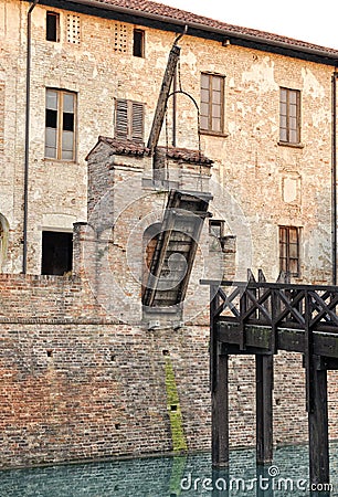 Old drawbridge on a castle wall Stock Photo