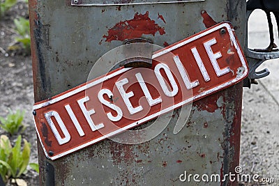 Old Dutch sign for selling diesel fuel close up Stock Photo