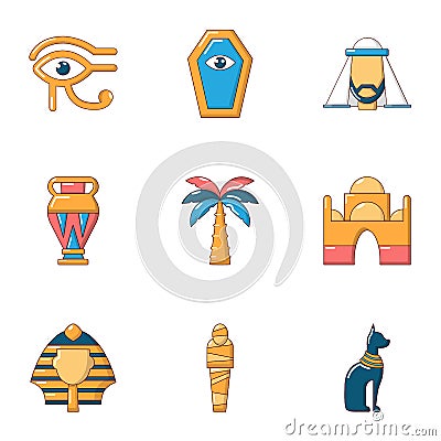 Old egypt icons set, cartoon style Vector Illustration