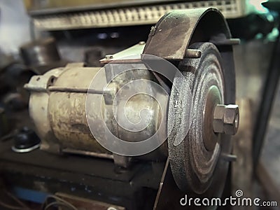 Old electric grindstone close up Stock Photo