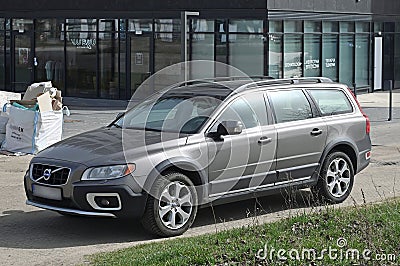 Old classic Swedish veteran big executive hatchback wagon car silver grey Volvo XC70 4WD parked Editorial Stock Photo