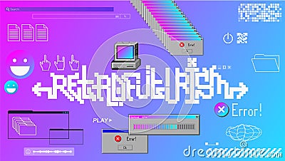 Old elements interface. Retro vaporwave desktop with user interface elements Vector Illustration