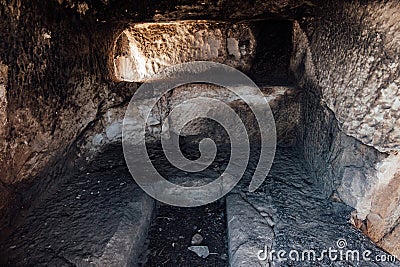 Old empty abandoned ancient lycian entombment interior Stock Photo