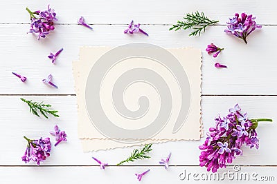 Old empty photo for the inside and frame of fresh lilac flowers Stock Photo