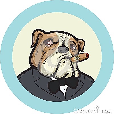 Old English Bulldog with Cigar Vector Illustration