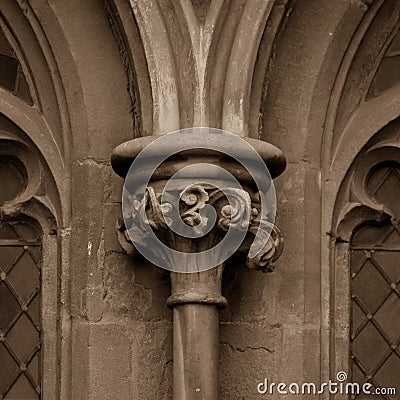 Old English Gothic Column Capital D Stock Photo