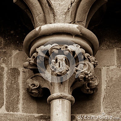 Old English Gothic Column Capital A Stock Photo