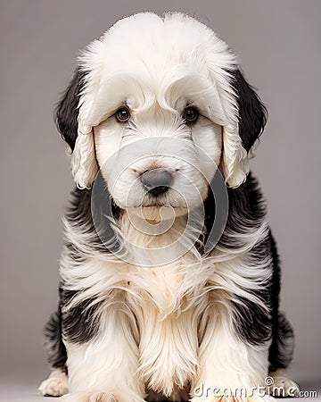 Old English Sheepdog puppy dog portrait Stock Photo
