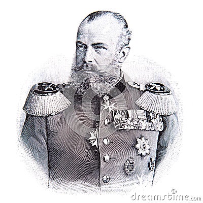 Old engraved portrait of Prince Albert of Prussia (1837 - 1906), Prussian monarch and general field marshal Editorial Stock Photo