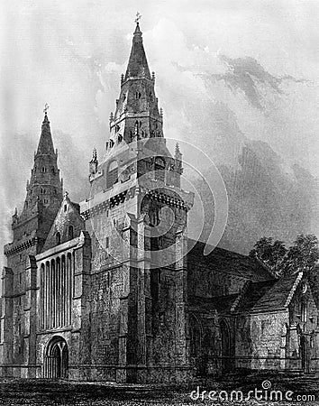 Old Illustration of Historic Scottish Cathedral Stock Photo
