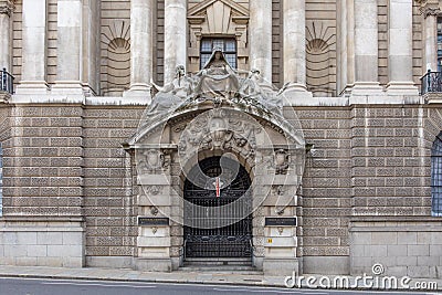Old entrance to the Central Criminal Court at the Old Bailey in London, United Kingdom. Editorial Stock Photo