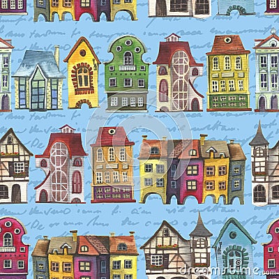 Old europe houses seamless pattern Stock Photo