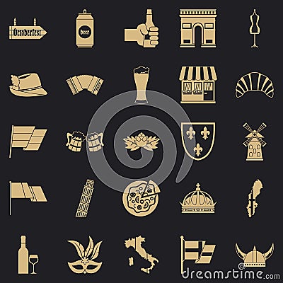 Old Europe icons set, simple style Vector Illustration