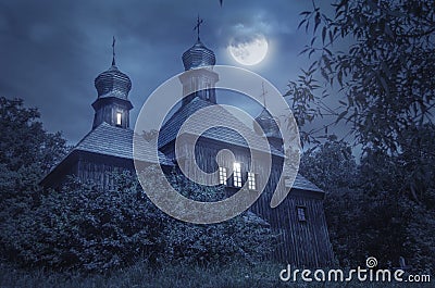 Old European church in a full moon Stock Photo