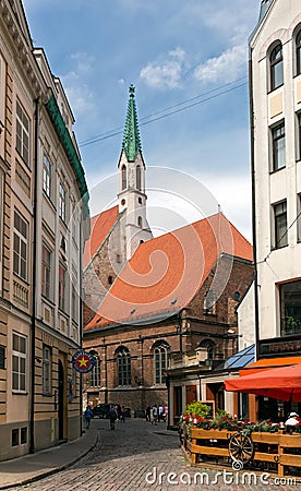 Old Evangelical Lutheran Church of St. John. Riga, Latvia. Editorial Stock Photo