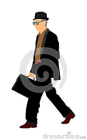 Old experienced lawyer with suitcase walking . Elegant senior gentleman. Mature businessman. Stock Photo