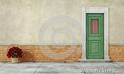 Old facade with front door Stock Photo