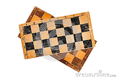 Old faded chess boards on white background Stock Photo