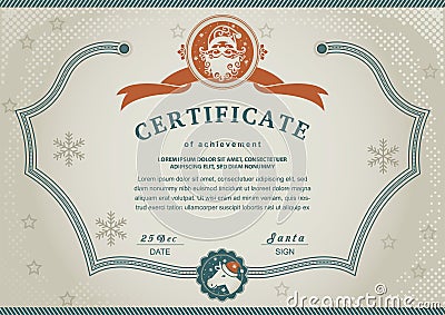 Old fairytale Chrismtas certificate. Santa Claus stamp, Bull portrait Vector Illustration