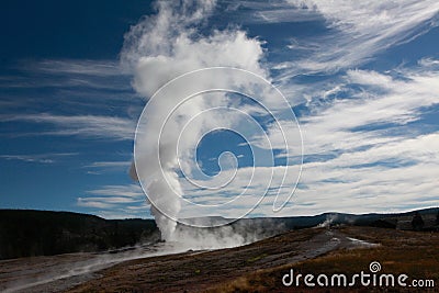 Old Faithful Geyser erupt in Yellowstone National Park Stock Photo