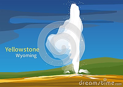 Old Faithful, Yellowstone National Park, Wyoming Vector Illustration