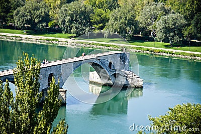 Old famous bridge in Avignon panorama Stock Photo