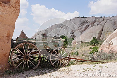 Old Farm Trailer, Red Rose Valley, Goreme, Cappadocia, Turkey Stock Photo