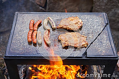Old fashion style summer barbeque tasty party food. Stock Photo