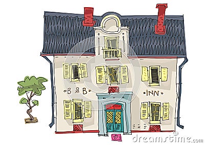 Vintage facade of cute inn. Vector Illustration