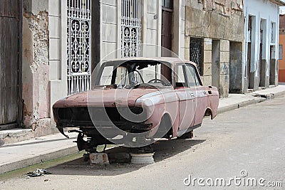 Old fashioned abandoned Cuban car Editorial Stock Photo