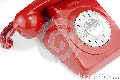 Old fashioned bright red telephone handset Stock Photo