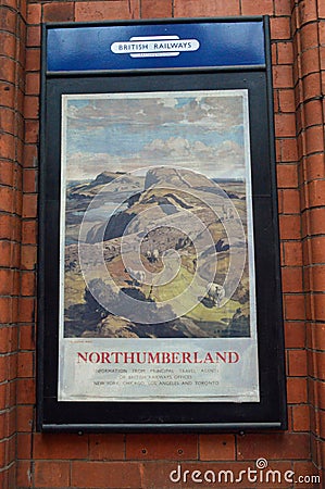 Old fashioned British Railways advertising for Northumberland Editorial Stock Photo