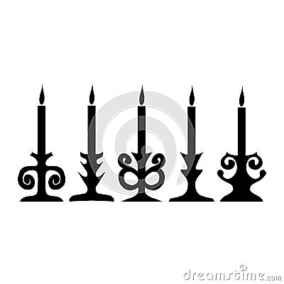 Old-fashioned candle silhouette set Stock Photo