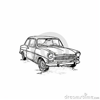 Charming Soviet Lens Style Car Drawing On White Background Cartoon Illustration