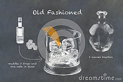 Old Fashioned Cocktail Recipe Stock Photo