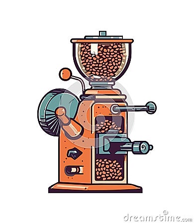 Old fashioned coffee maker with beans Vector Illustration