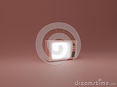 Old fashioned CRT TV set on pink background, 3d rendering. Movie, watching television on outdated technology Stock Photo