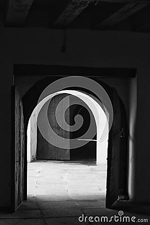 Old fashioned door in heritage building Stock Photo