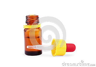 Old fashioned drug bottle with label, isolated, clipping path Stock Photo