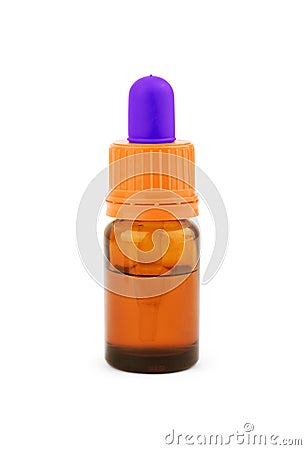 Old fashioned drug bottle with label, isolated, clipping path Stock Photo