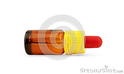 Old fashioned drug bottle with label, isolated, clipping path Stock Photo